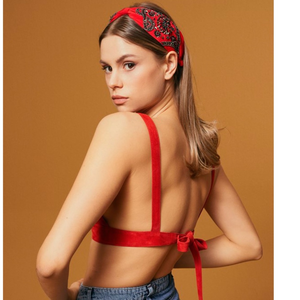 REAL Suede crop top bra tie in the back